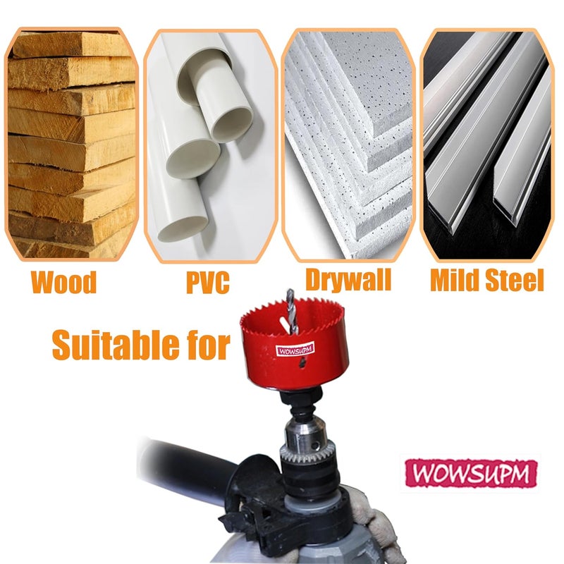 wowsupm 9-27/32” HSS Bi Metal Hole Saw Cutter with Arbor Heavy Duty Hole Saw Bit for Wood Drywall Plastic Aluminum Mild Steel Iron Metal Stainless Steel - Image 5